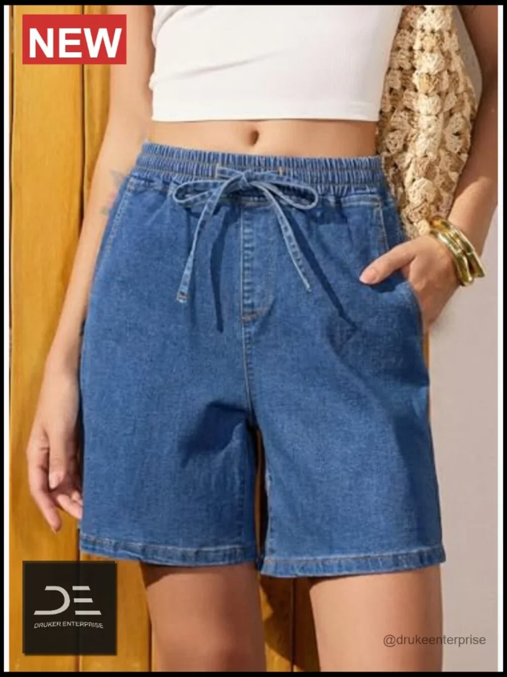 High Waisted Stretchy Drawstring Elastic Waist Baggy Denim Shorts